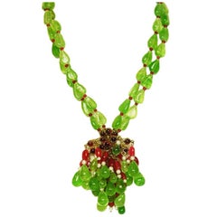 CHANEL Green & Red Glass Bead Double Strand Necklace