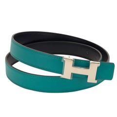  Hermes Woman Belt 24 MM Box/Swift 85 CM Indigo Bouckle Constance Palladium