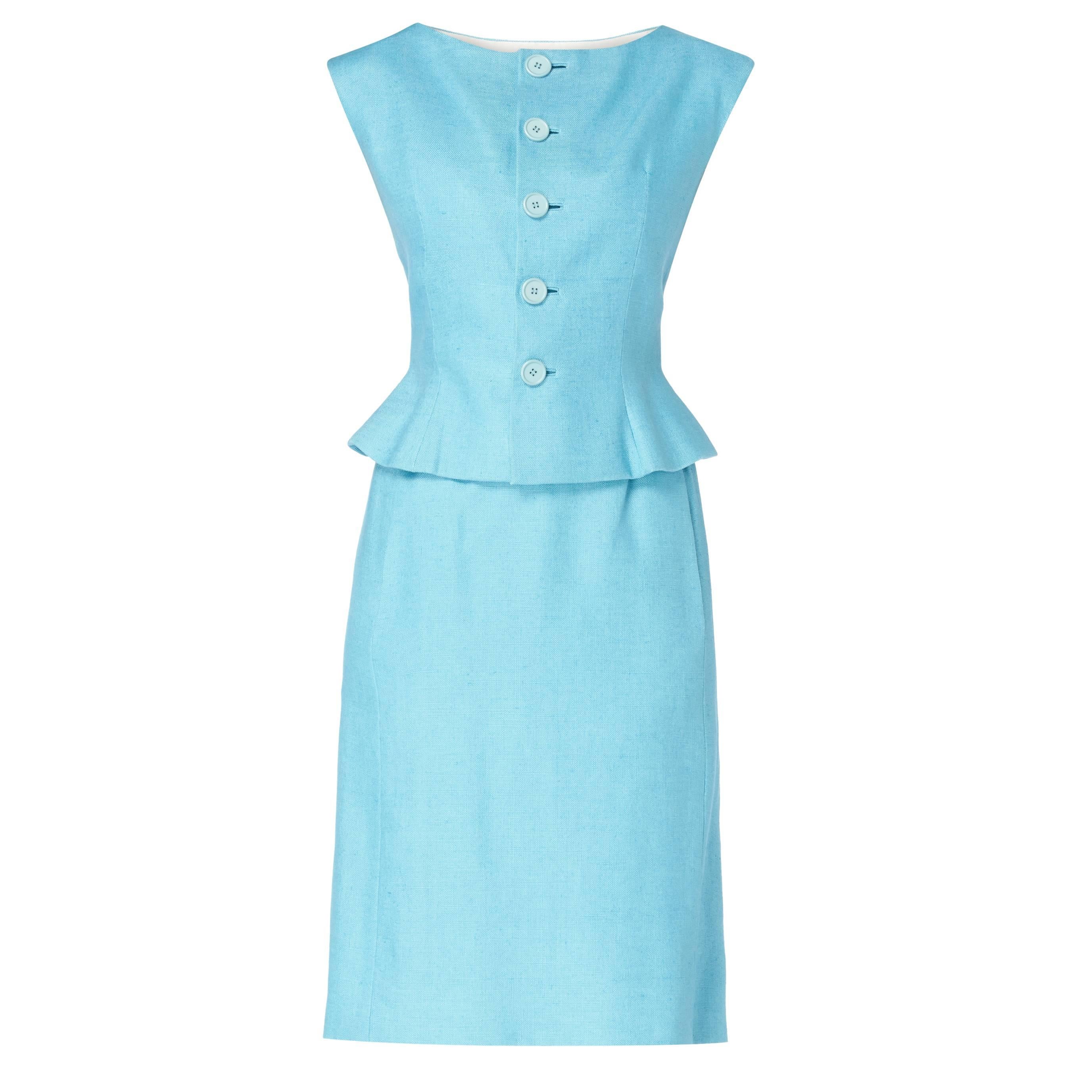 Norman Norell blue skirt suit, circa 1965 For Sale