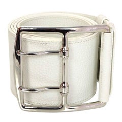 Hermes White Leather Thick Entriviere Belt sz 90