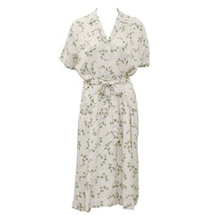 Vintage 1940's Beige and Floral Shirtwaist Dress with Belt