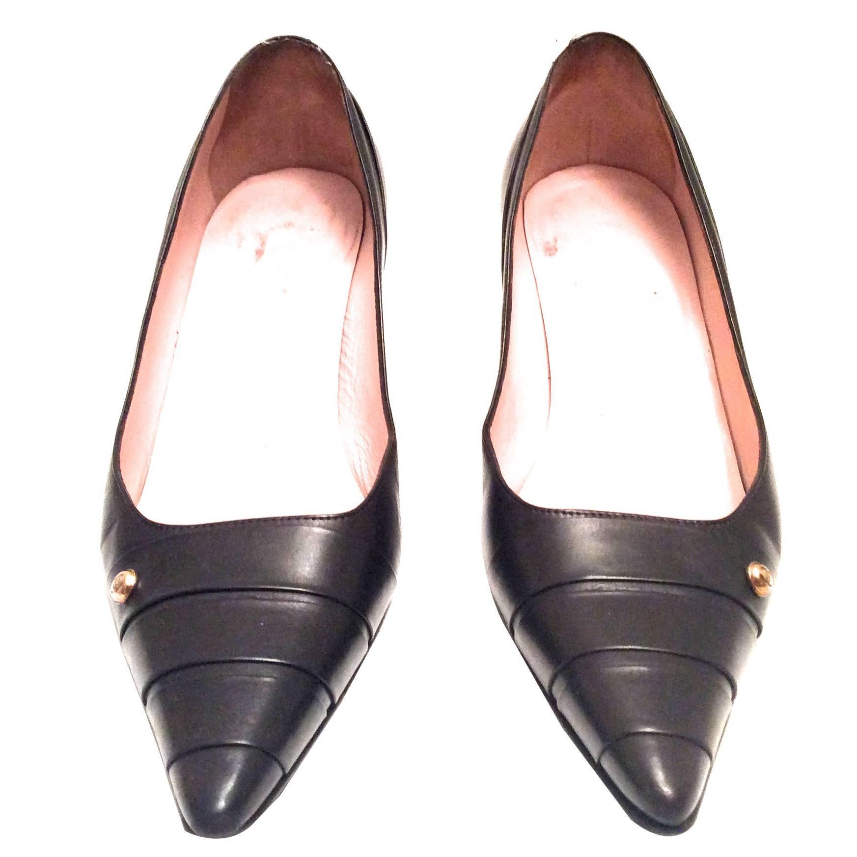 Chanel Dark Brown Leather Pumps - Size 38 For Sale