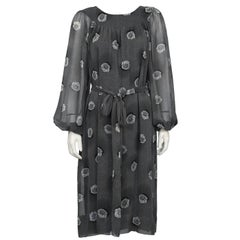 Vintage 1970's Hanae Mori Gray Chiffon Floral Print Dress