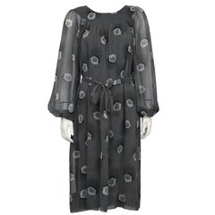 Retro 1970's Hanae Mori Gray Chiffon Floral Print Dress