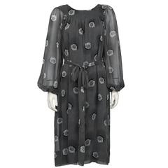 1970's Hanae Mori Gray Chiffon Floral Print Dress 4