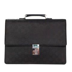 Vintage Gucci Black Monogram Canvas Attache Briefcase