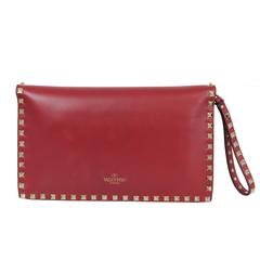 VALENTINO Rockstud Leather Red Clutch