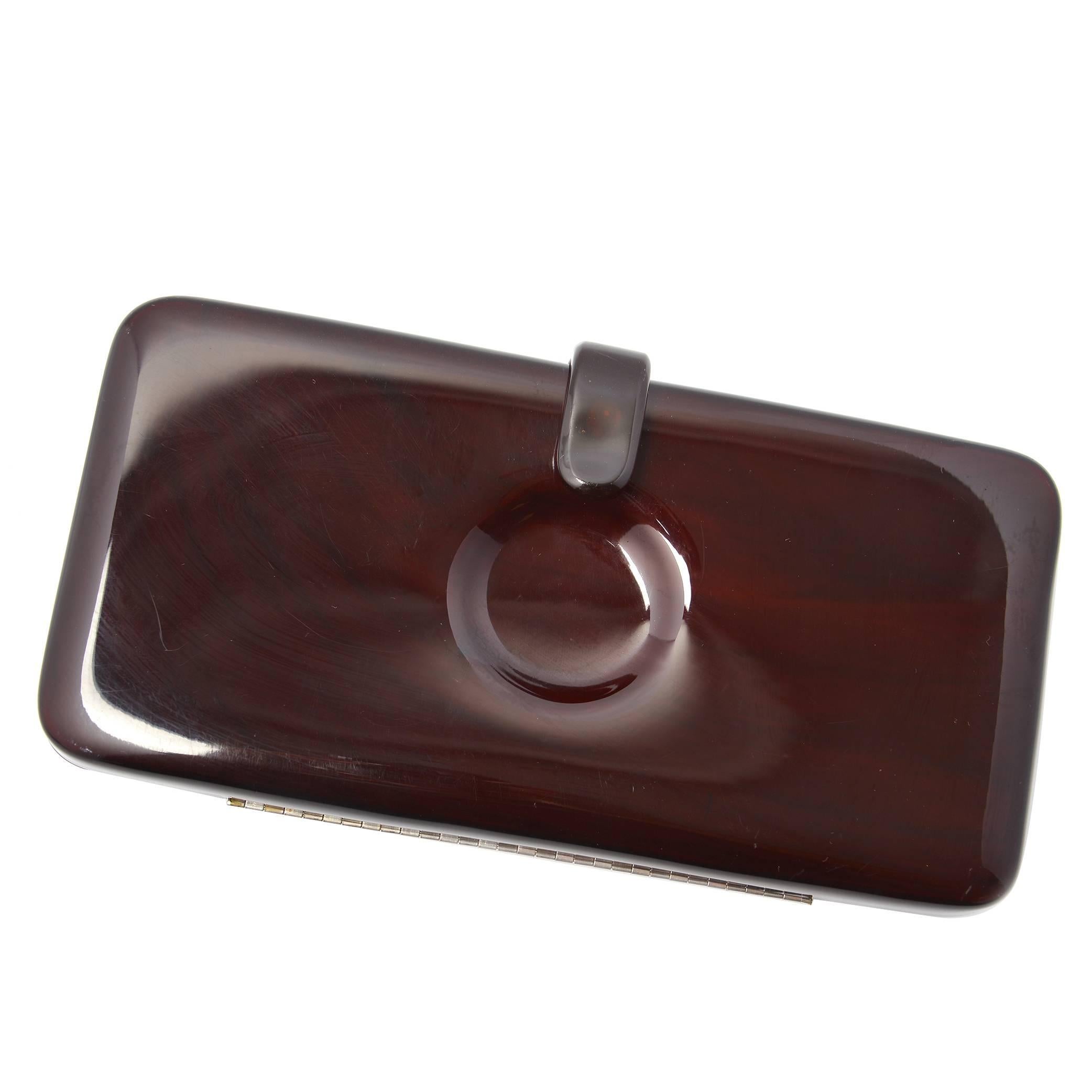 Italian Dark Brown Lucite Clutch with Circle Indent, 1970s  