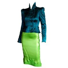 Free Shipping: Tom Ford YSL Rive Gauche FW2004 Green Pagoda Jacket & Skirt! FR36
