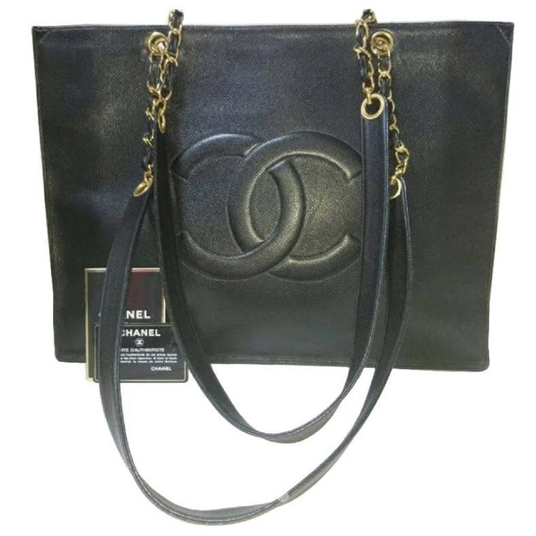 Vintage CHANEL black caviar extra large tote bag with gold tone