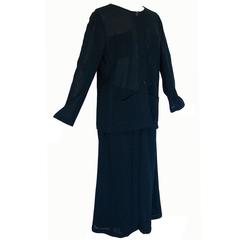 Chanel Navy Sheer Wool Crepe Jacket and Button Front Skirt Suit 2pc Size 44 1999 9