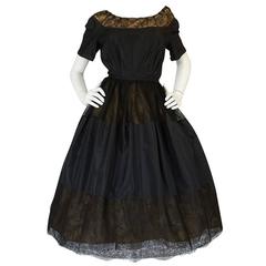 c1959 Gustave Tassell Couture Fine Silk Taffeta and Lace Dress 1