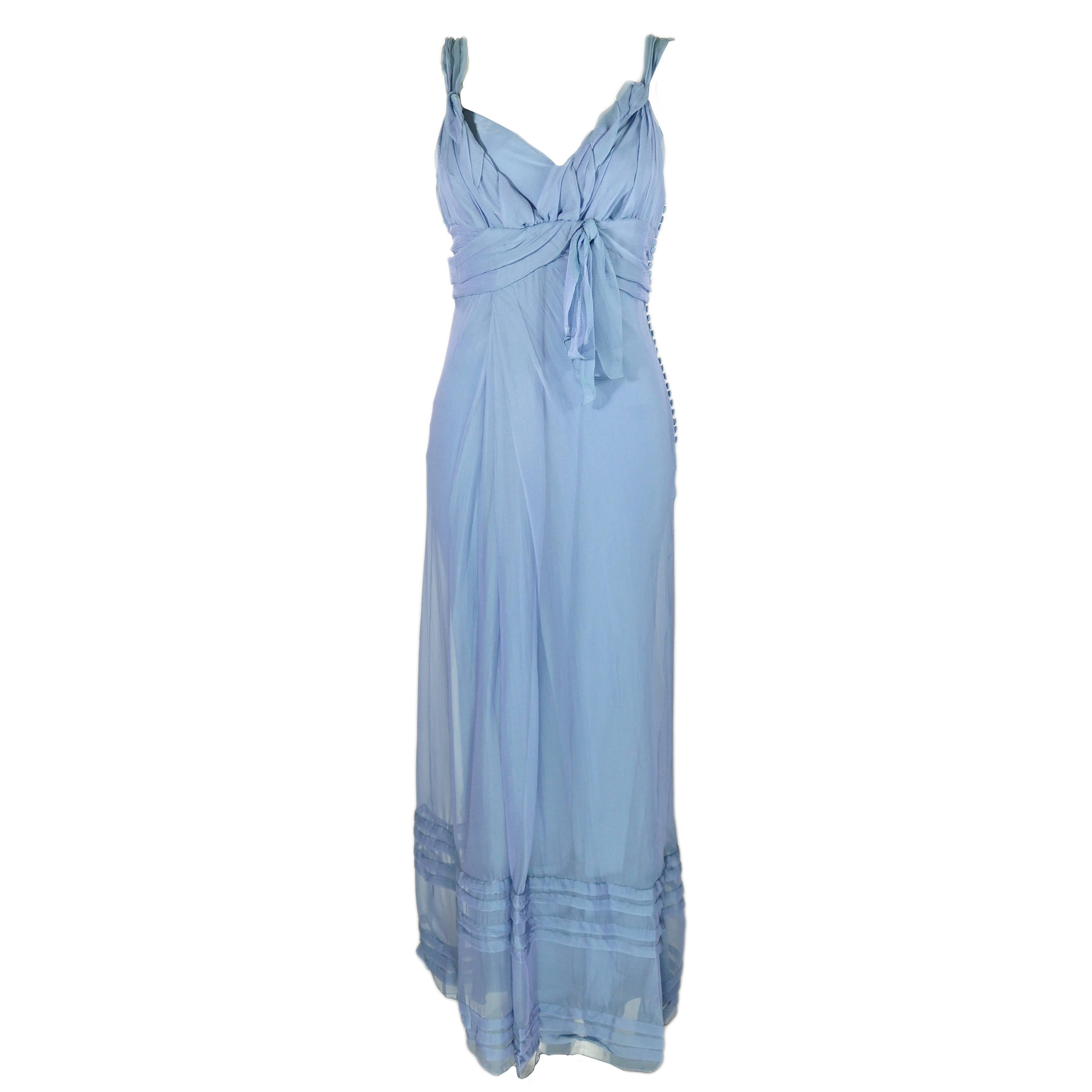 Christian Dior by John Galliano Silk Chiffon Ciel Bleu Maxi Dress  For Sale