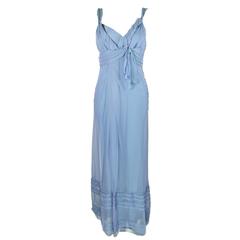 Christian Dior by John Galliano Silk Chiffon Ciel Bleu Maxi Dress