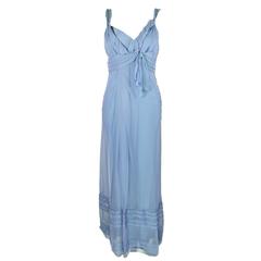 Christian Dior by John Galliano Silk Chiffon Ciel Bleu Maxi Dress 