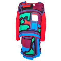Hermes 2015 Multi-colored Print Silk Knit Top & Skirt FR34 New