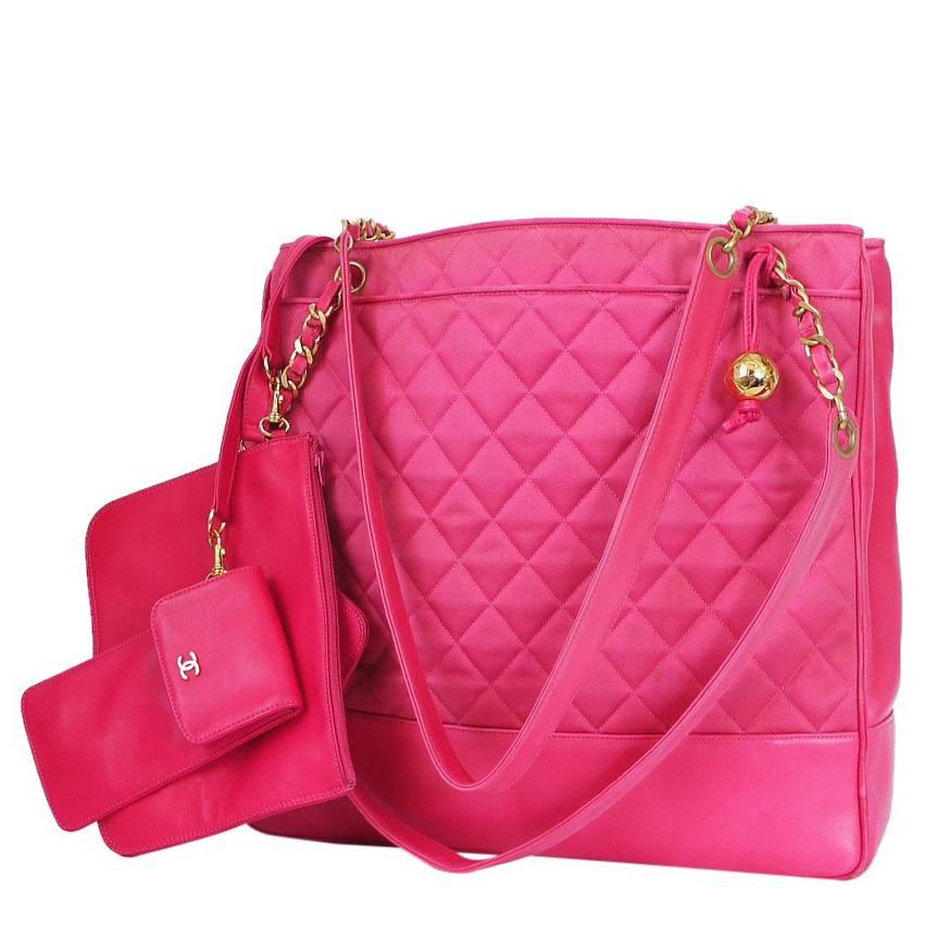 Vintage Chanel Hot Pink Large Shopping Tote Bag For Sale