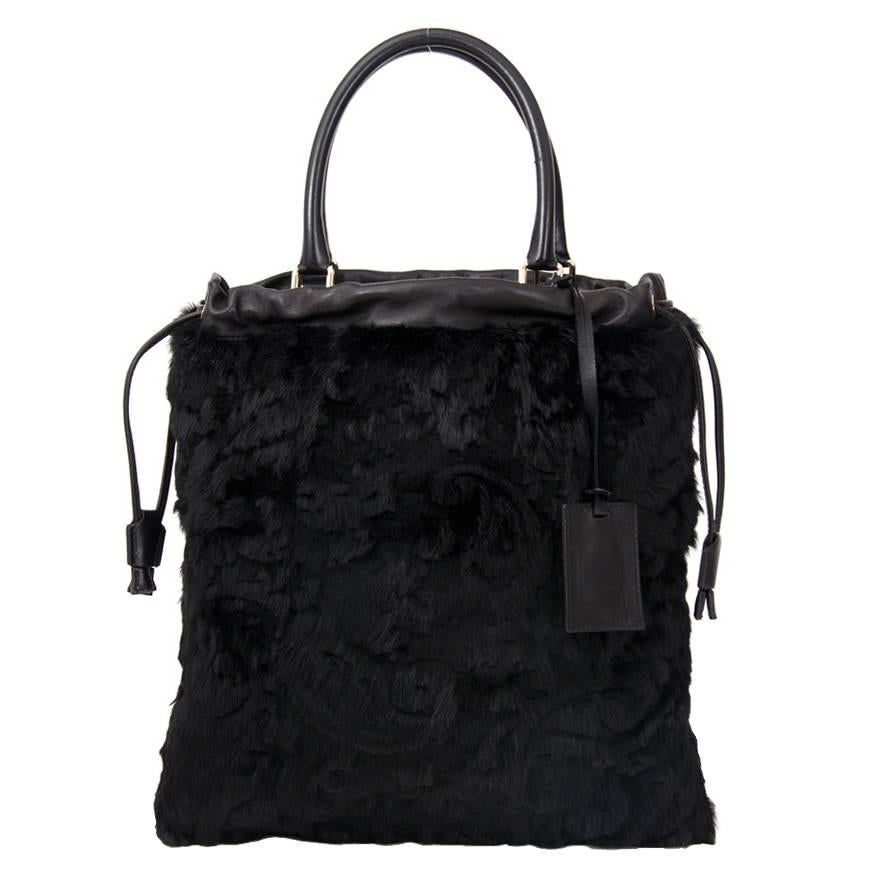 Etro Black Rabbit Fur Tote