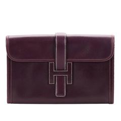 2002 Hermes Purple Box Calf Leather Jige Clutch