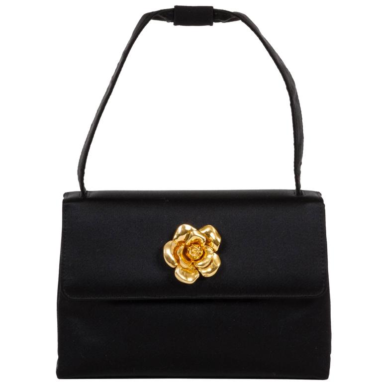Chanel Black Silk Camellia Evening Bag at 1stDibs