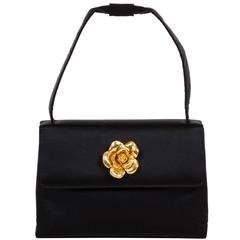 Vintage Chanel Black Silk Camellia Evening Bag