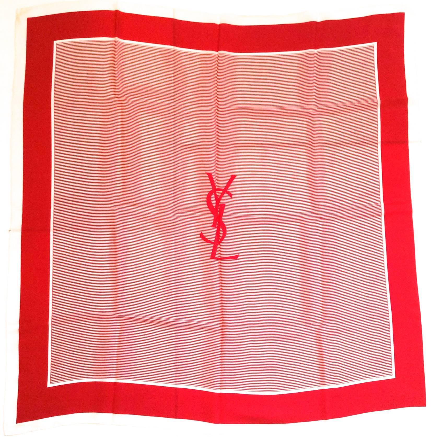 Yves Saint Laurent / YSL - 100% Silk Scarf - 1970's - Red and White For Sale