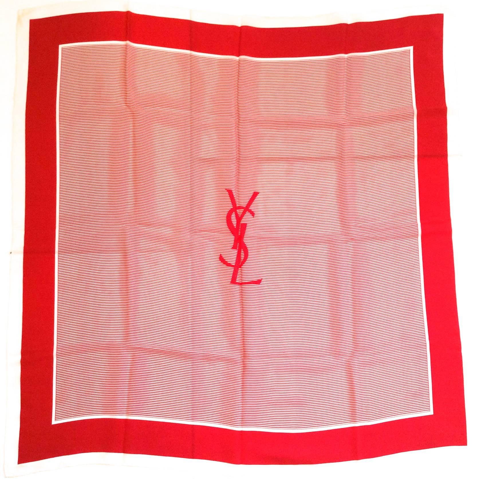 Yves Saint Laurent / YSL - 100% Silk Scarf - 1970
s - Red and White For Sale