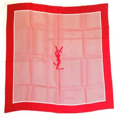 Vintage Yves Saint Laurent / YSL - 100% Silk Scarf - 1970's - Red and White