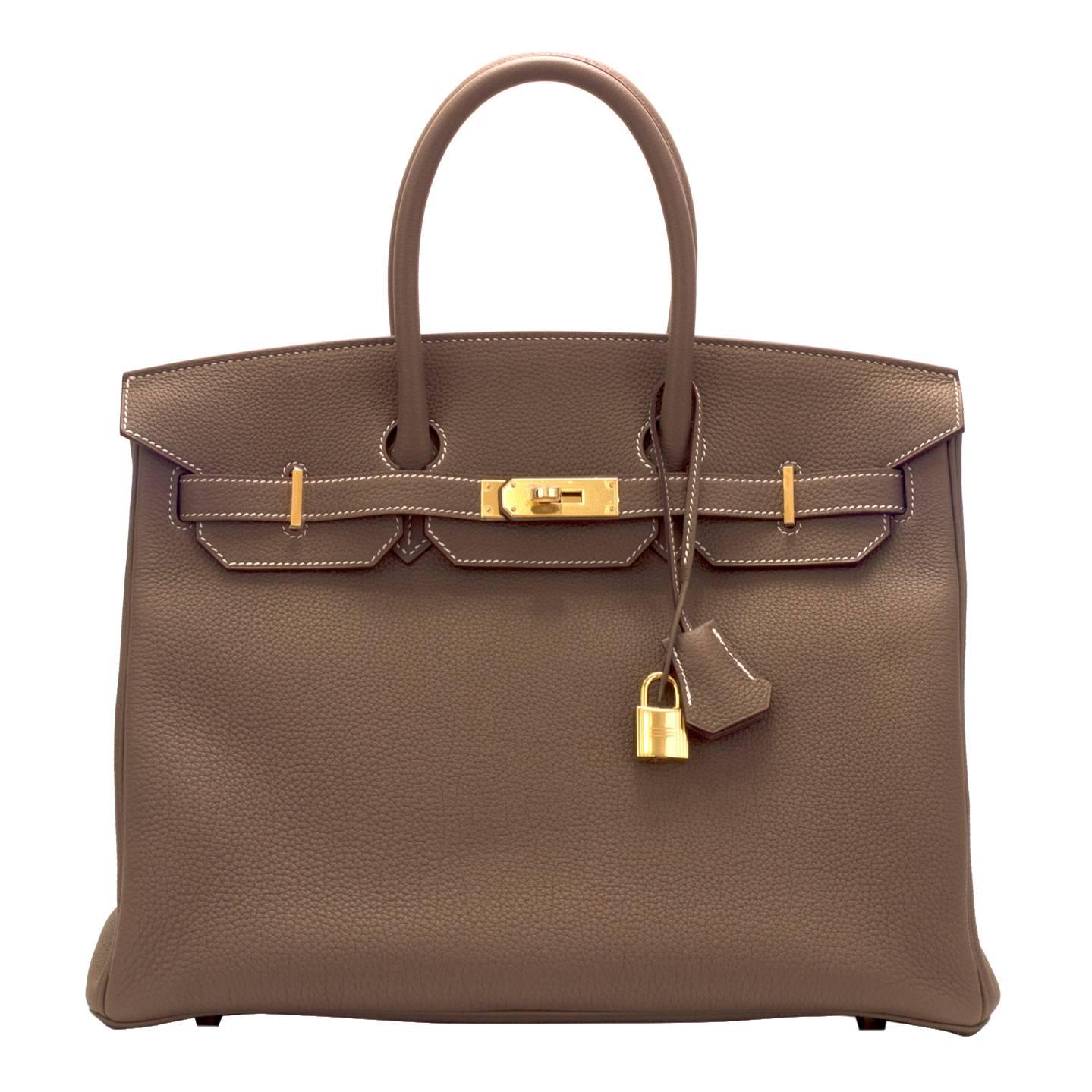 Hermes Birkin 35 Togo Leather 18 Etoupe Color Gold Hardware 2016.