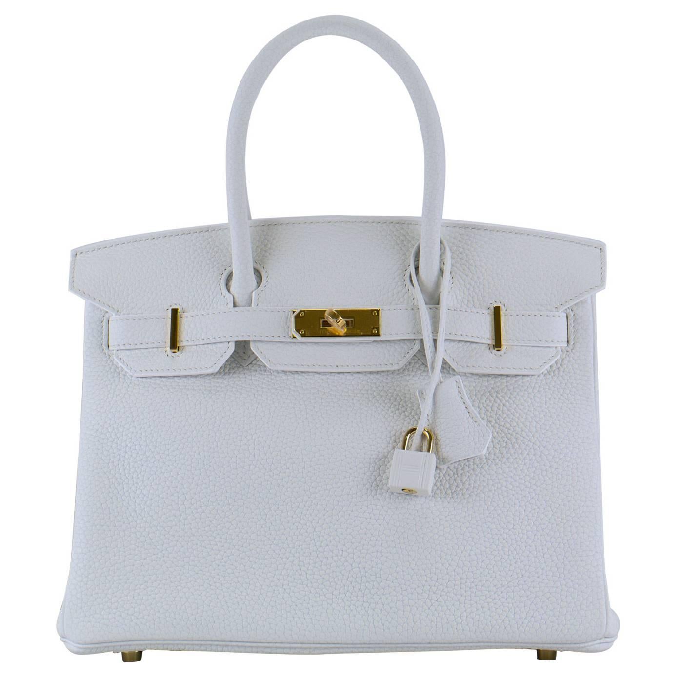 Hermes Birkin 30 T. Clemence Leather 01 White Color Gold Hardware 2016
