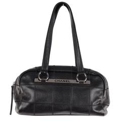 CHANEL Black SQUARE STITCH Caviar Leather BOWLING Shoulder Bag BOWLER 10