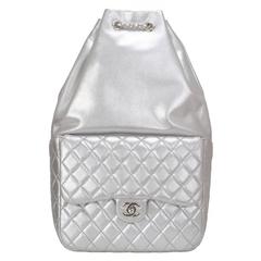 Chanel Silver Metallic Lambskin Large Backpack