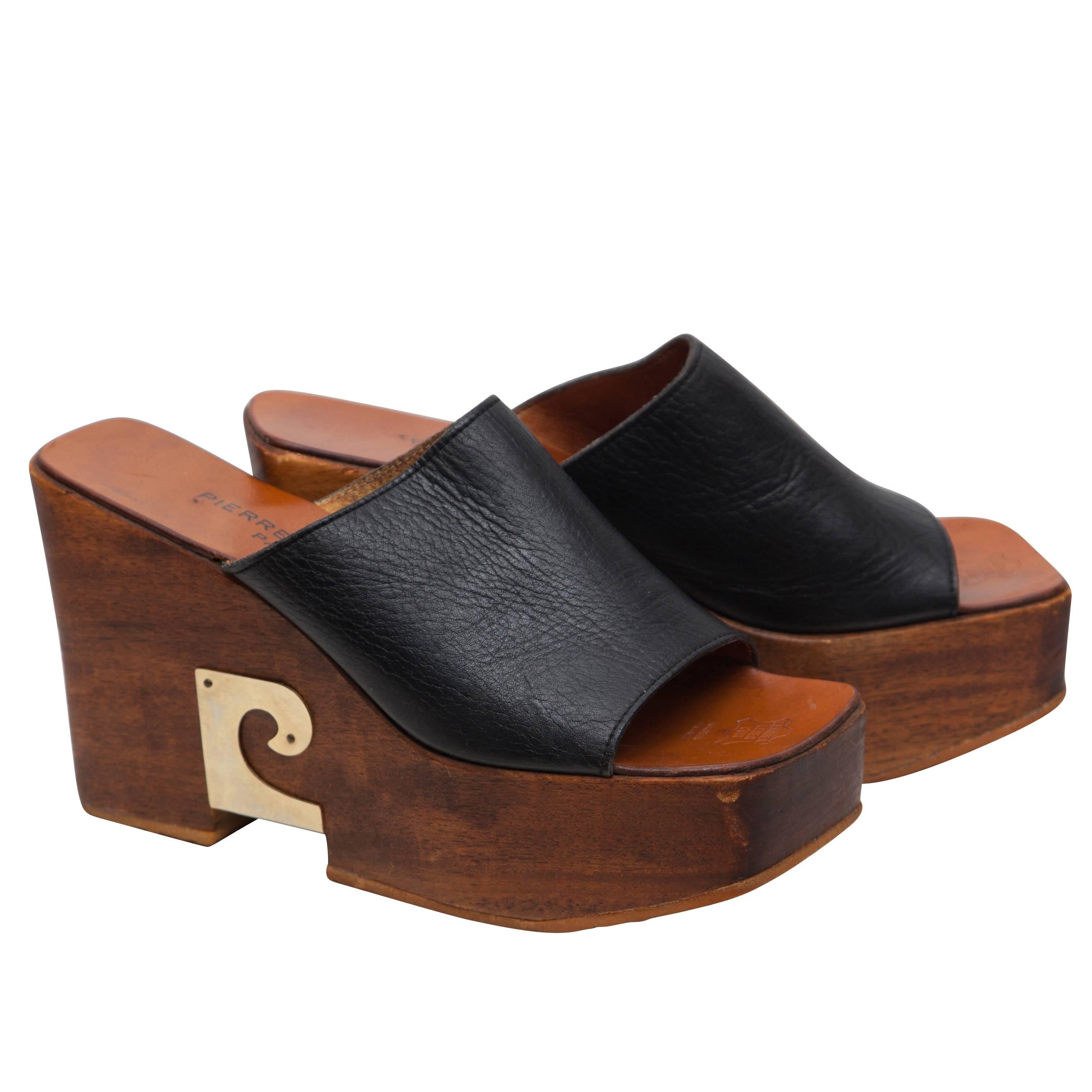 1970's Pierre Cardin Wooden Heeled Wedge Shoes