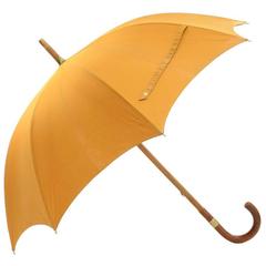 Vintage Hermes Yellow Cotton Large Sunshade Umbrella