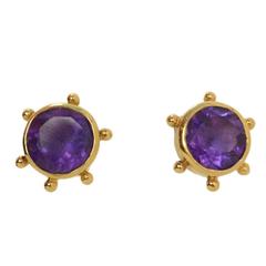 Gold & Purple Stone Stud Earrings