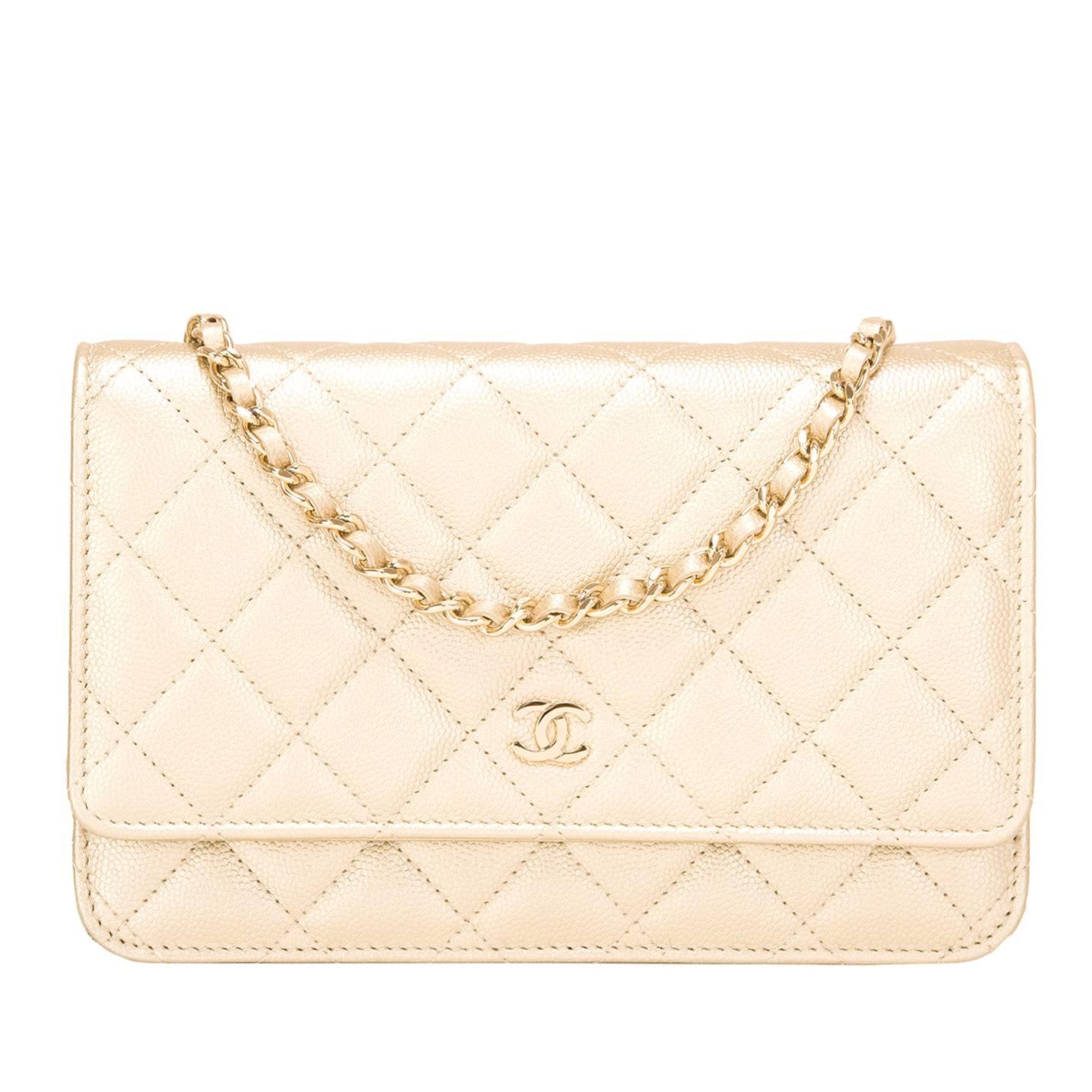 Chanel Gold Quilted Caviar Classic Wallet On Chain (WOC)