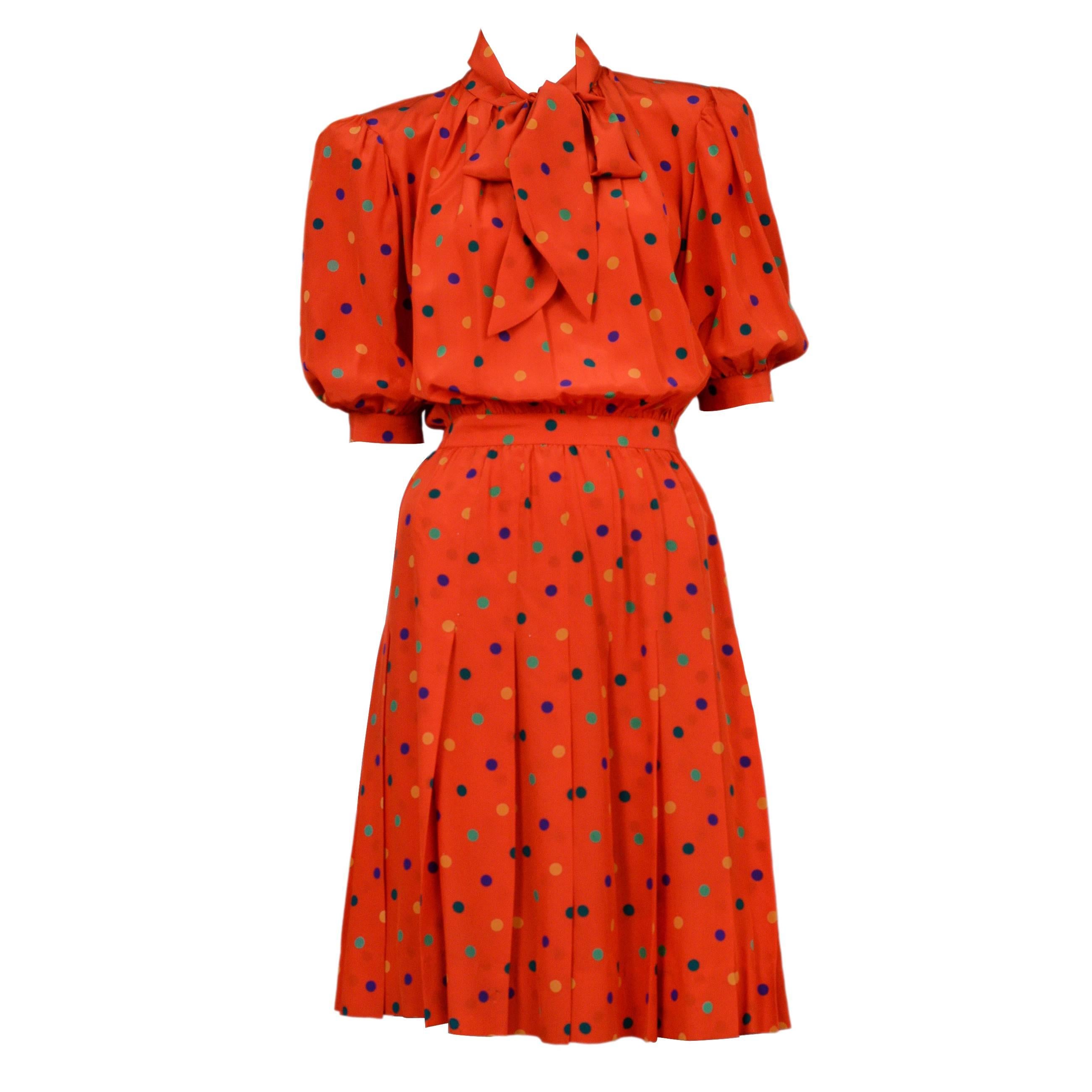 Yves Saint Laurent Red Polka Dot Day Dress