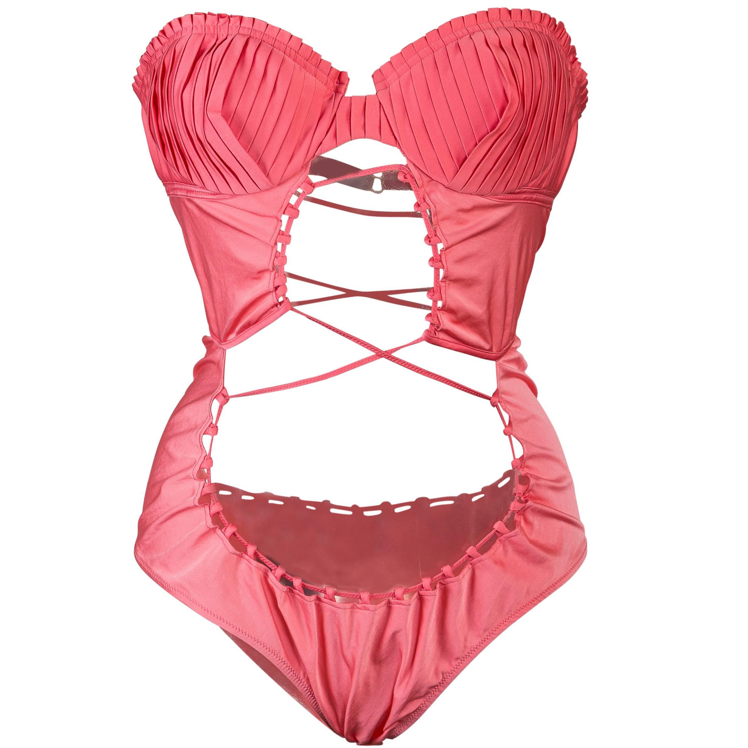 Tom Ford for Gucci S/S 2004 Pink Pleated Swimsuit For Sale