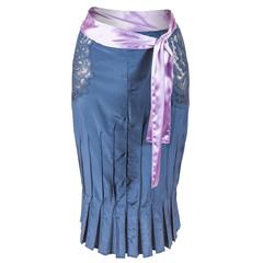 Tom Ford for Yves Saint Laurent Fall 2003 RTW blue silk and lace skirt 7