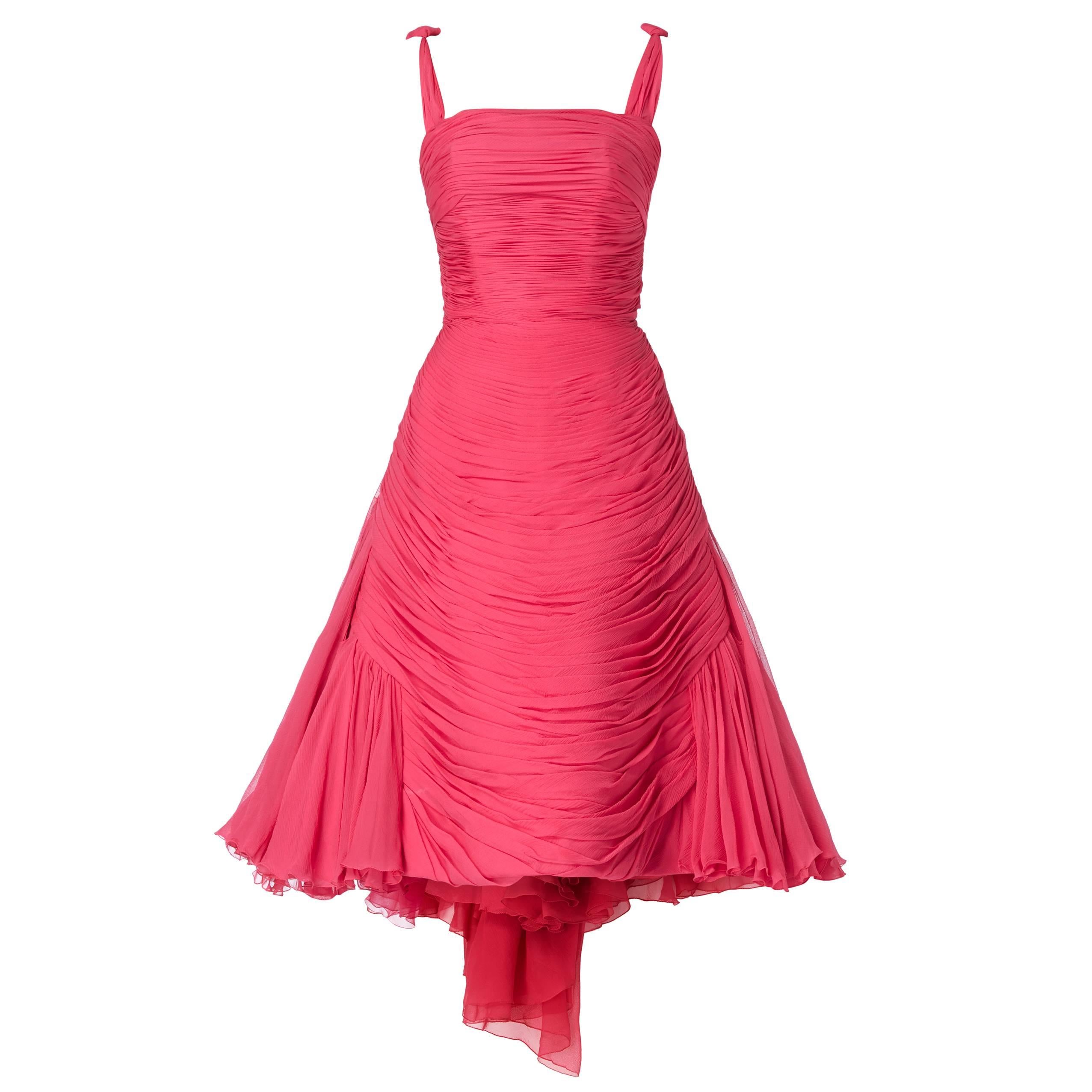 Jean Dessès haute couture pink dress, circa 1959 For Sale