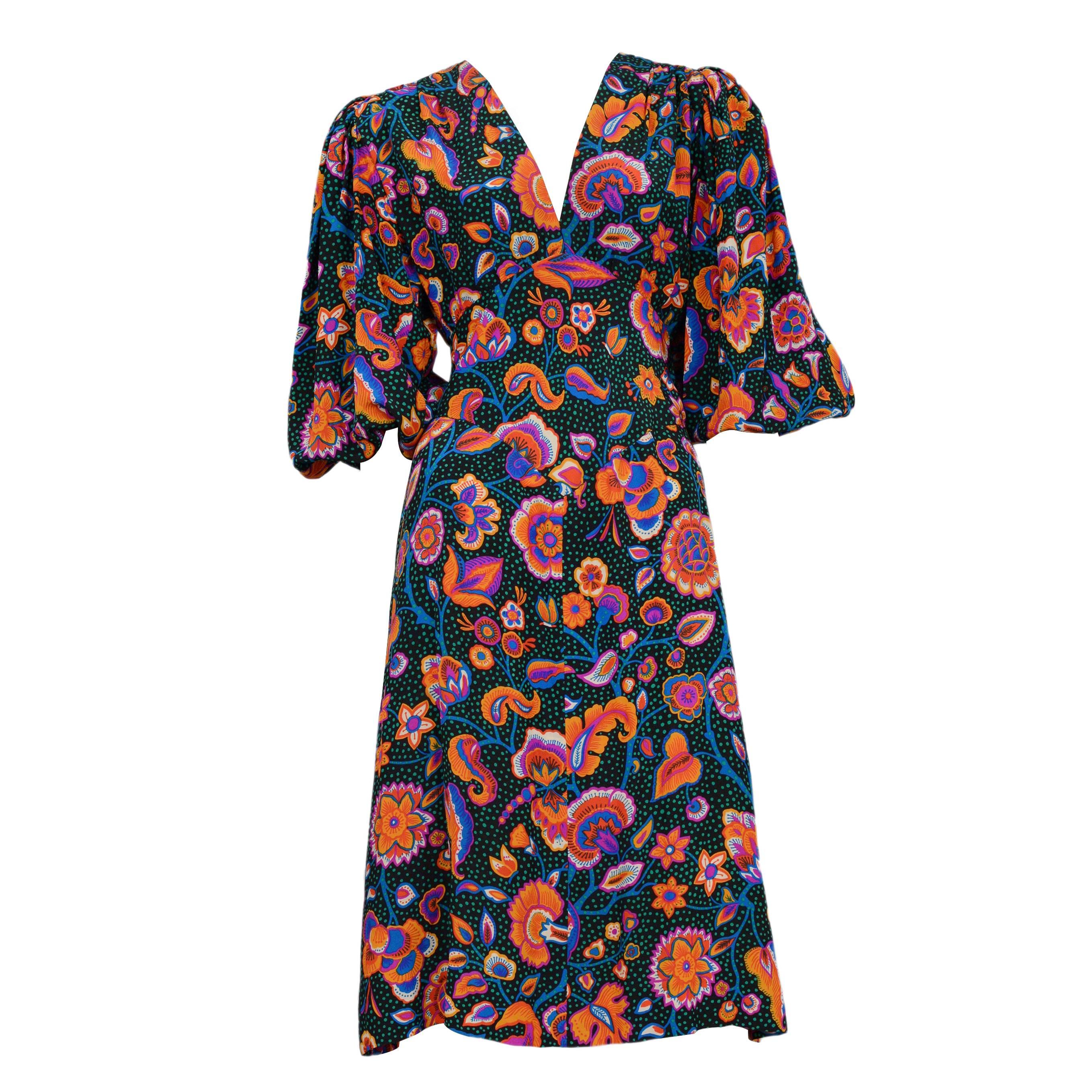 Yves Saint Laurent Multicolor Floral & Green Day Dress