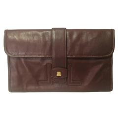  Vintage LANVIN elegant dark wine leather mini document clutch bag. Unisex use.