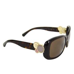 Chanel Tortoise Bouton Sunglasses with Enamel Circles and Case