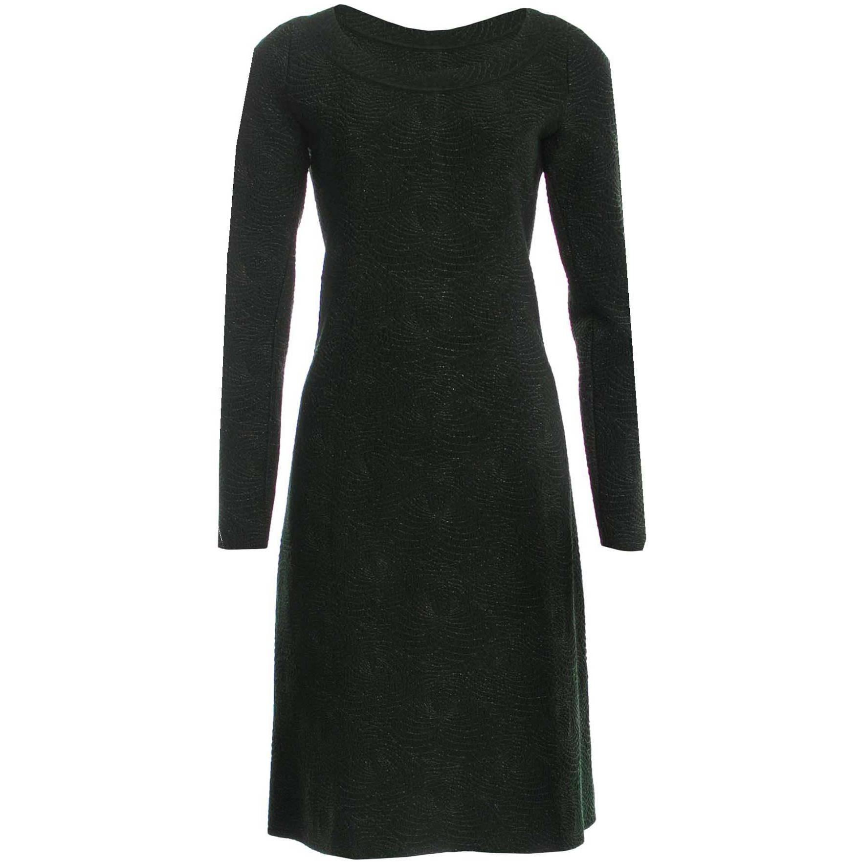 Alaia 2015 Forest Green and Metallic Fit & Flare Dress Sz 38