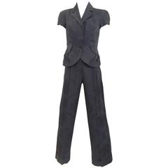 John Galliano black silk jacquard top and pant set 5