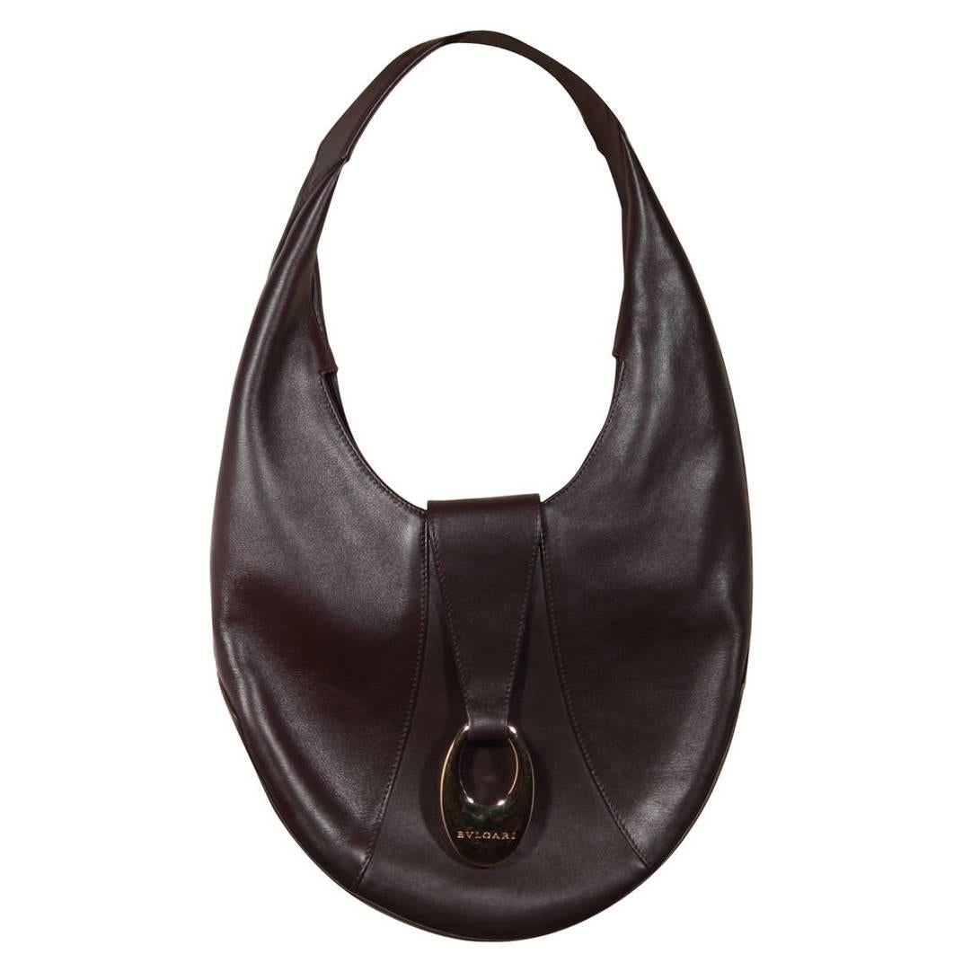  BULGARI BVLGARI Brown Soft Leather HOBO Shoulder Bag OVAL HANDBAG