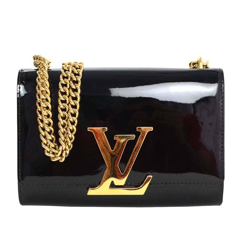 Louis Vuitton Black Patent Leather Sliding Chain Louis Bag with
