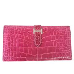 Hermes Bearn Wallet Fuchsia Alligator Bi Fold Long Palladium