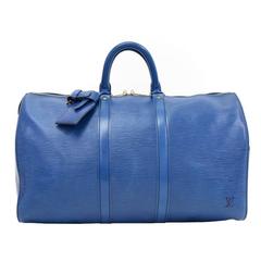 Vintage Louis Vuitton Keepall 45 Blue Epi Leather Duffle Travel Bag