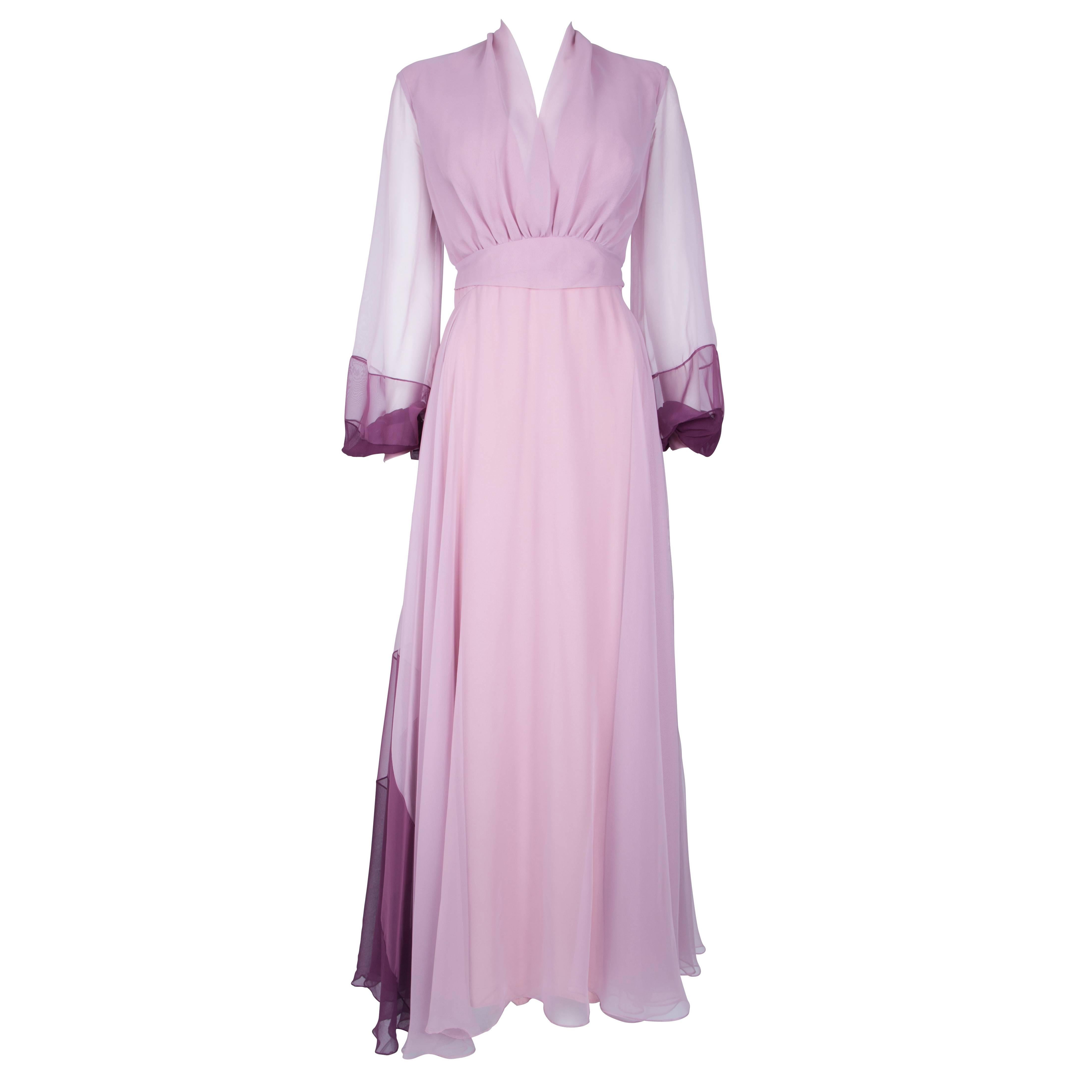 1970's Pink Sheer Sleeve Gown For Sale